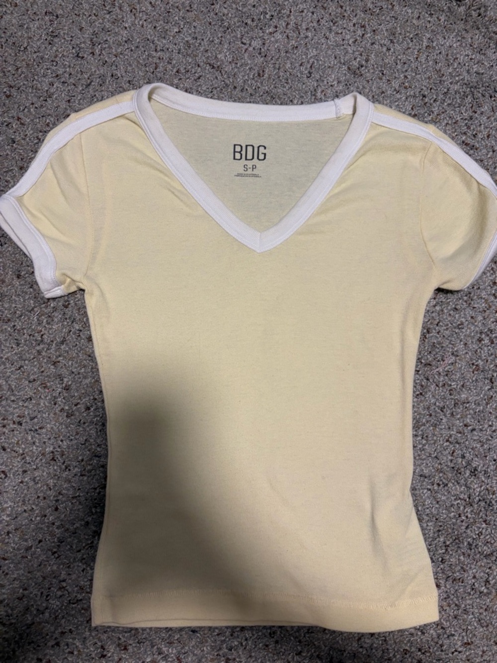 BDG Pale Yellow Short Sleeve V-Neck Tee with White Trim